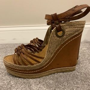 Brown leather wedges